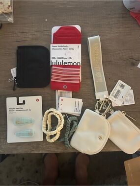 LULUlemon Bundle - socks, card pouch , dual wristlet & hair accessories